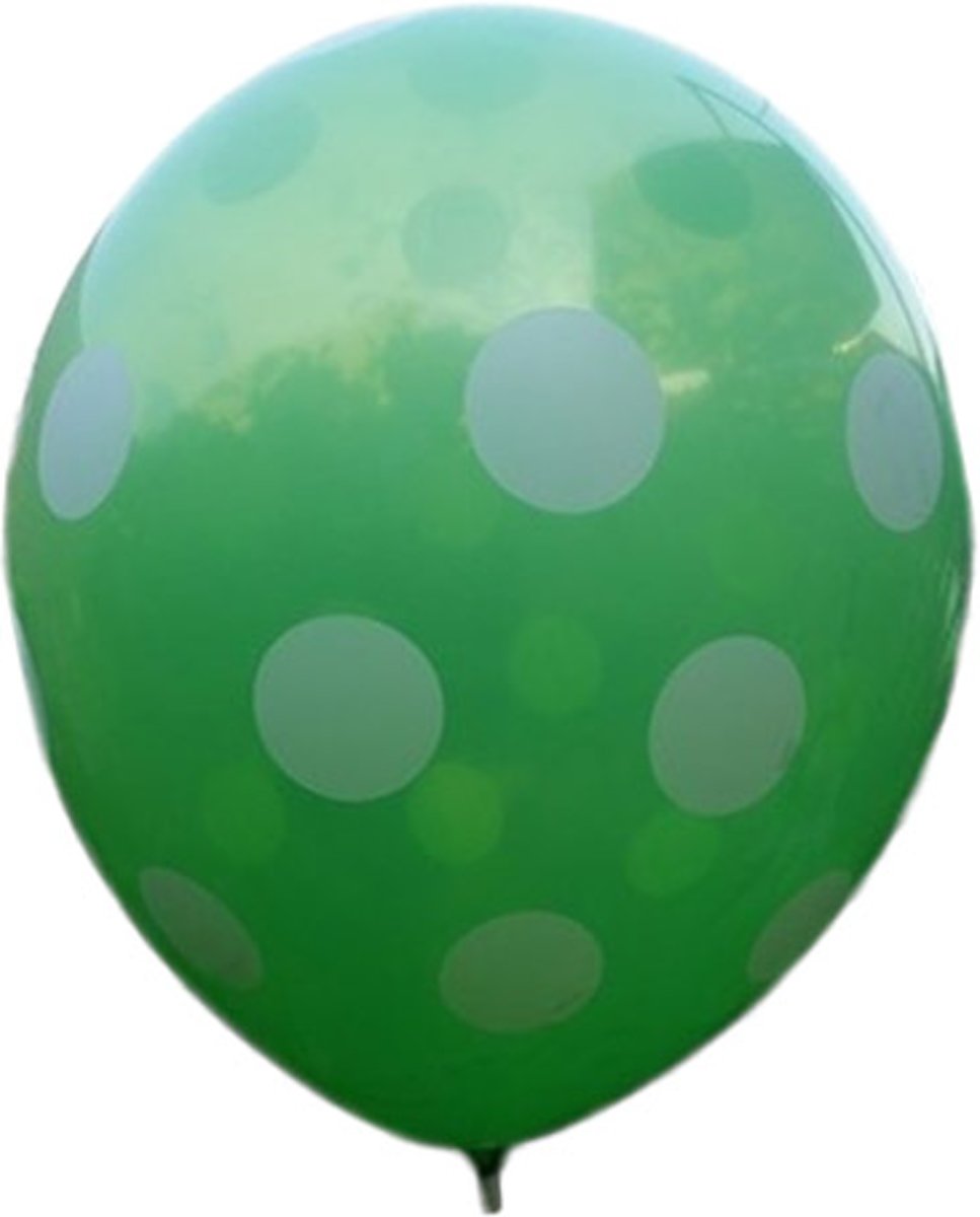 100 stuks - Groene ballon met witte stippen 30 cm hoge kwaliteit