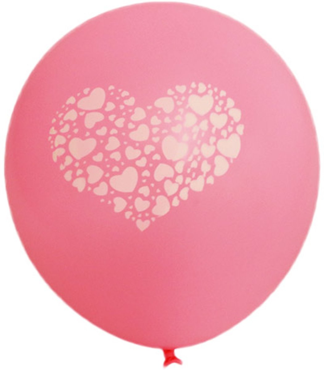 100 stuks - Roze ballon met witte hartjes in groot hart in groot hart 30 cm hoge kwaliteit