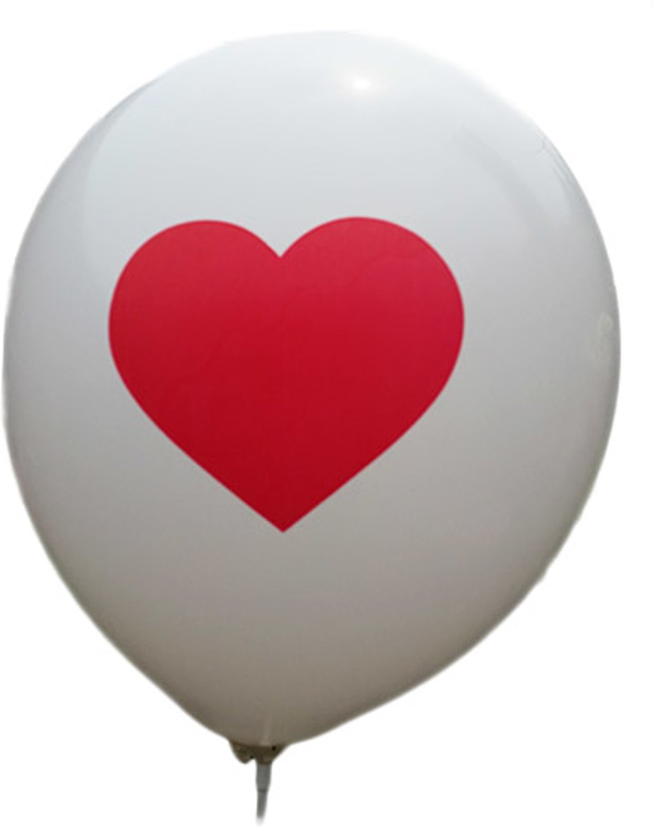 100 stuks - Witte ballon met rood hart 30 cm hoge kwaliteit