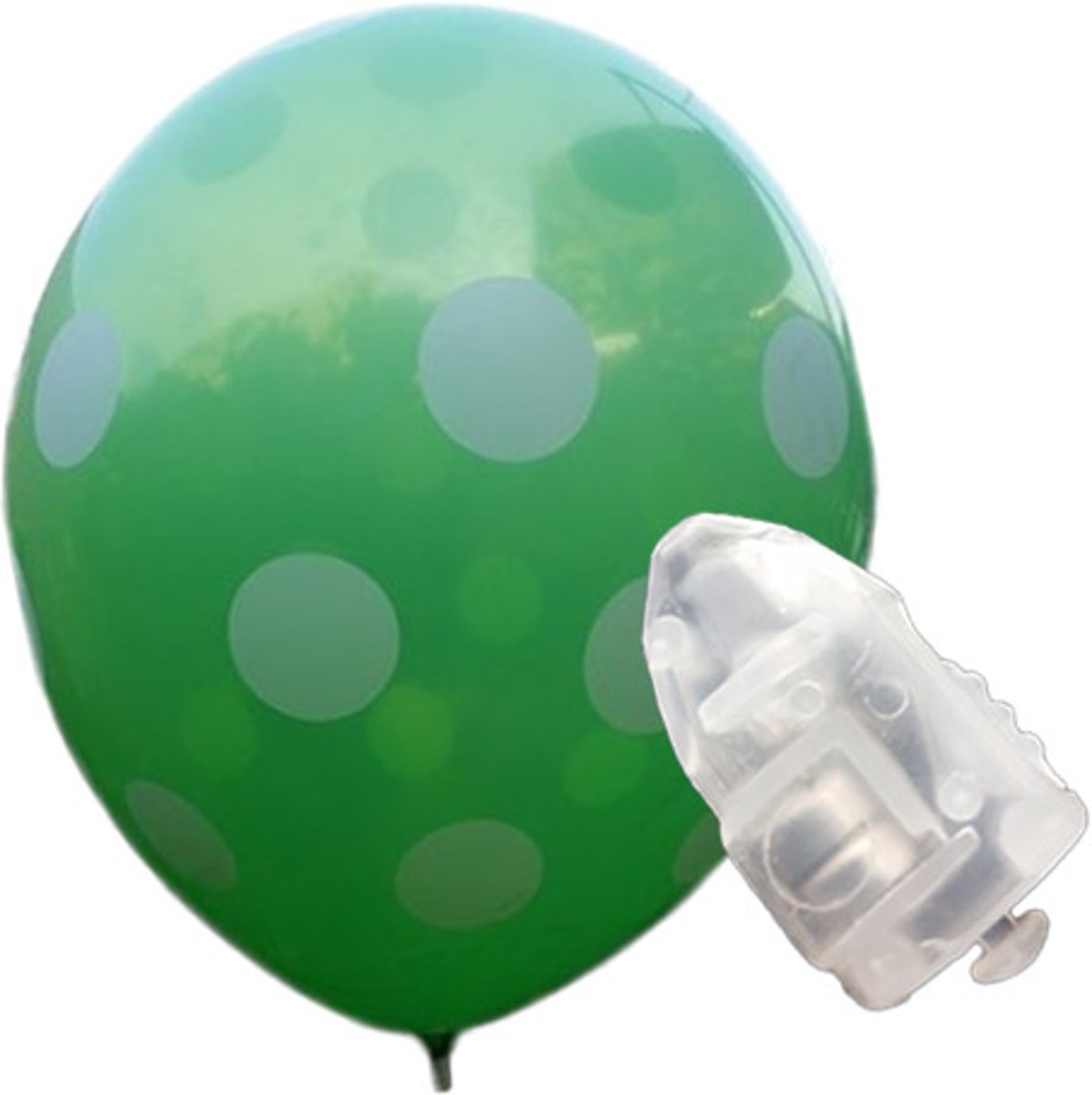 5 stuks ledverlichte Groene ballonnen met witte stippen 30 cm met losse LED-lampjes