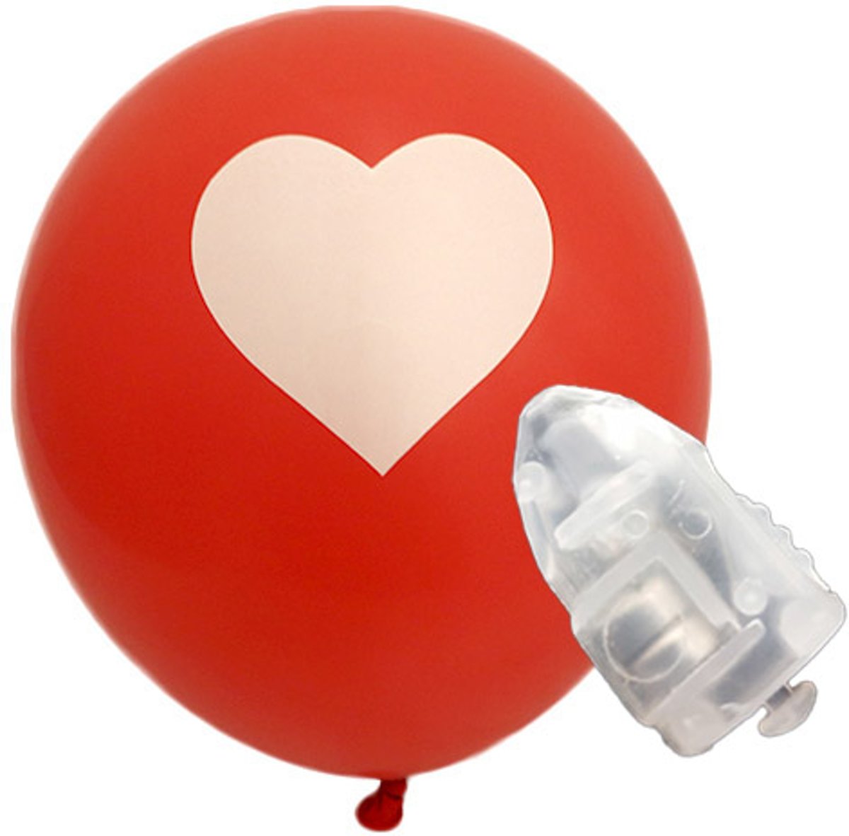 5 stuks ledverlichte Rode ballonnen met wit hart 30 cm met losse LED-lampjes