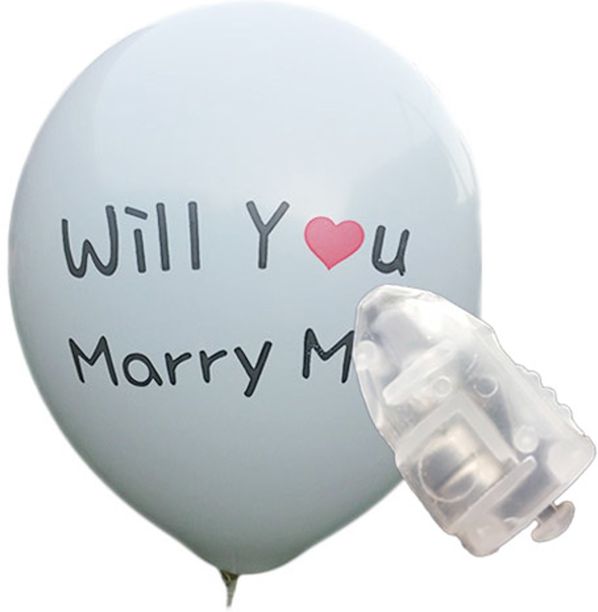 5 stuks ledverlichte Witte ballonnen will you marry me you 30 cm met losse LED-lampjes