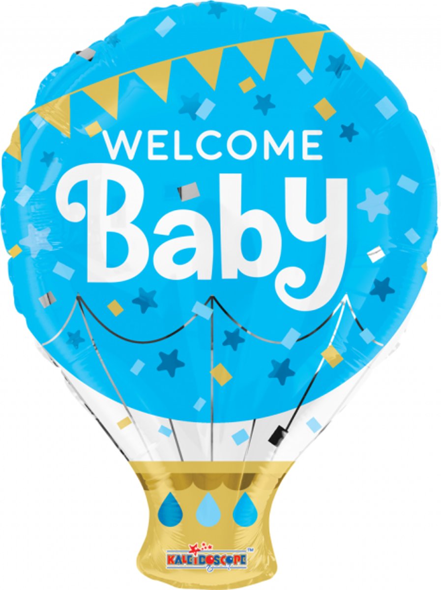 Folie ballon als luchtballon welcome baby blauw 46 cm groot