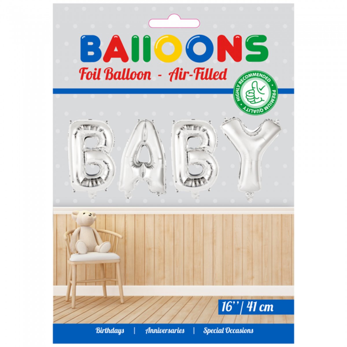 Folie ballon baby zilver 41 cm in letters