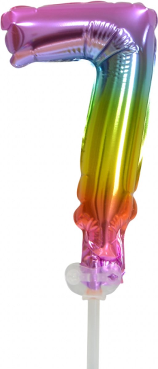 Folie ballon cijfer 7 is 13 cm groot regenboog kleuren