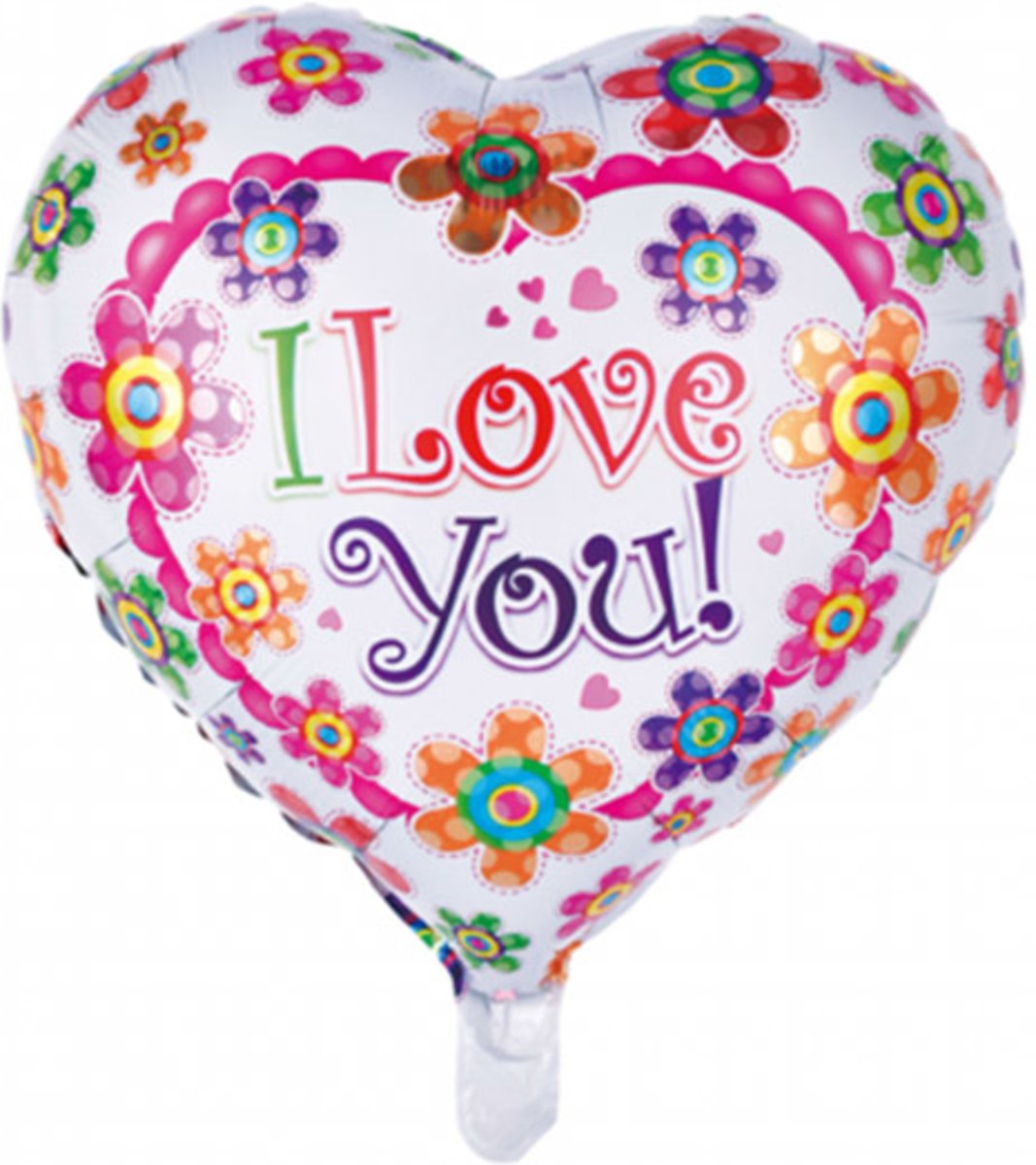 Folie ballon hart vorm 46 cm groot met tekst I love you met bloemen