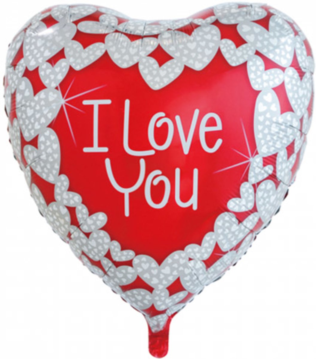 Folie ballon hart vorm rood/wit I love you 92 cm groot