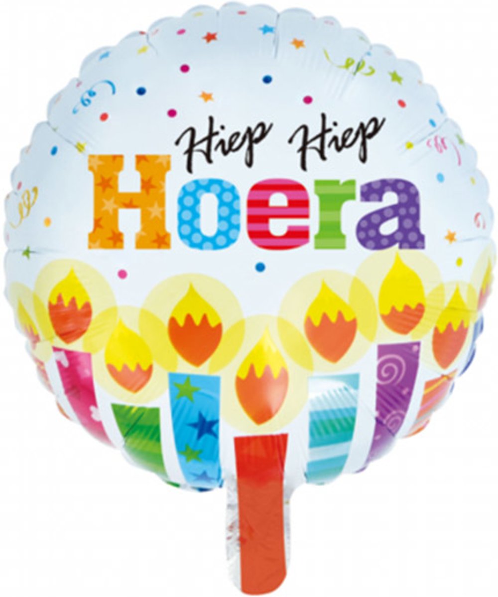 Folie ballon rond 46 cm groot met tekst hiep hiep hoera