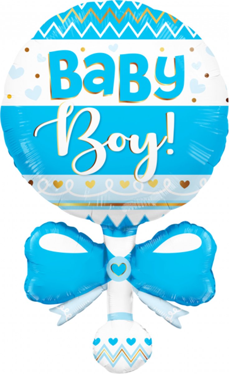 Folie ballon xl baby rammelaar in het blauw 91,4 cm groot