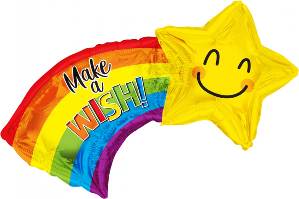 Folie ballon xl make a wish! regenboog met ster 71 cm groot