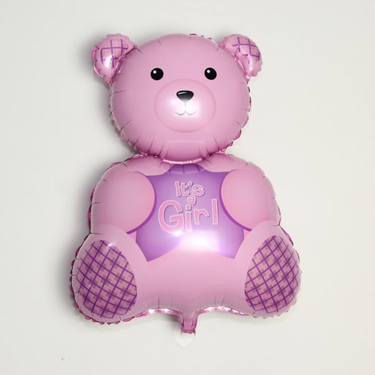 Grote XL roze beer ballon its a girl voor geboorte neisje 61 cm