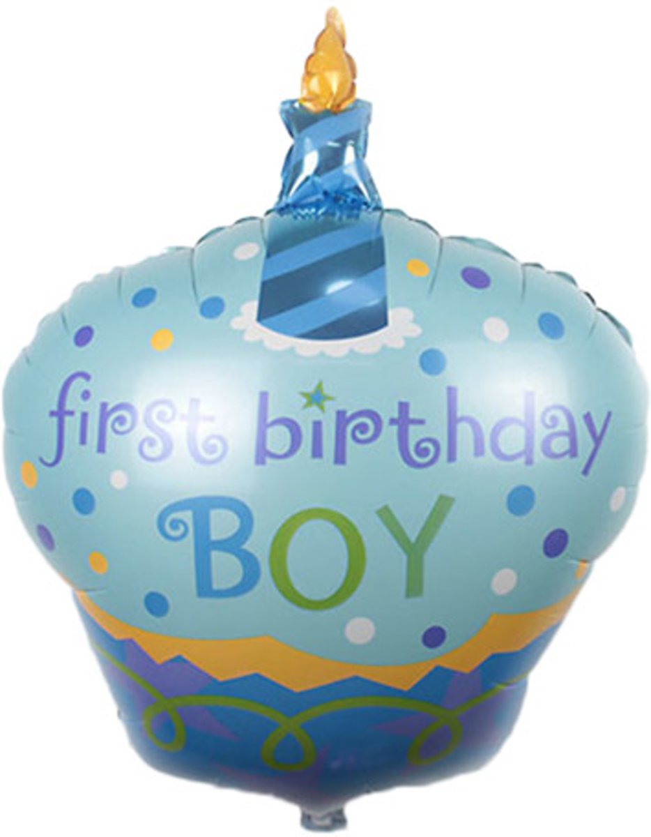 Grote blauwe first birthday boy ballon babyshower voor eerste verjaardag jongen 68 cm