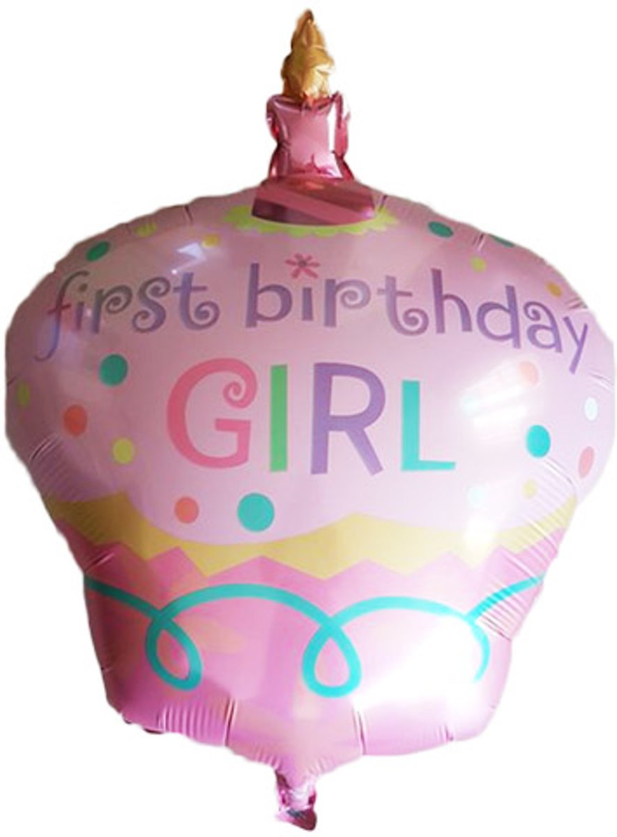 Grote roze first birthday girl ballon babyshower voor eerste verjaardag meisje 68 cm