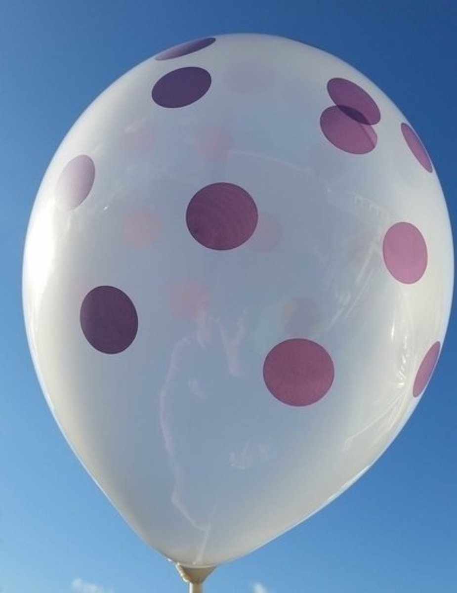 transparante ballon met paarse stippen 30 cm hoge kwaliteit MET LOS LEDLAMPJE VOOR IN BALLON