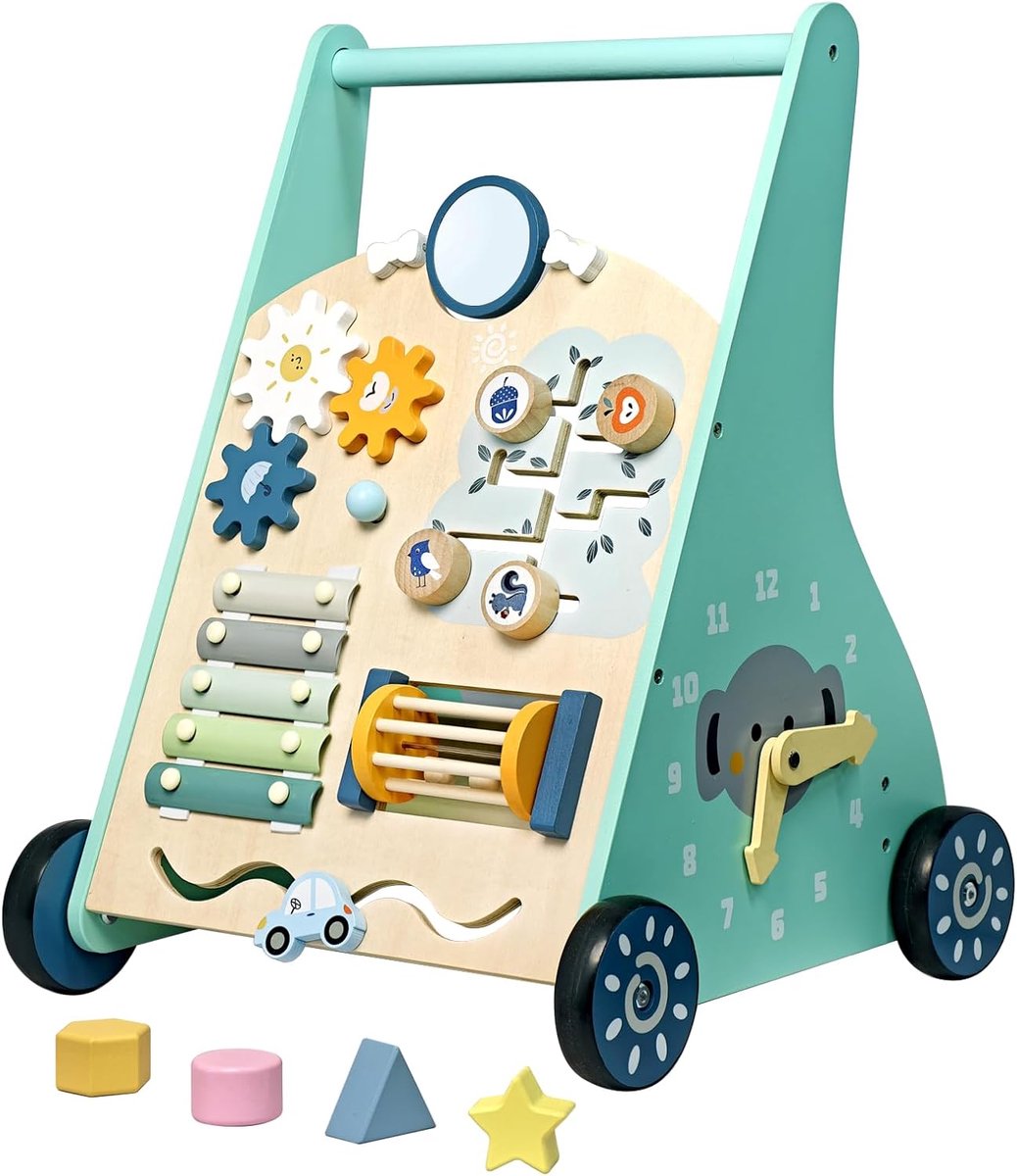 Houten Loopwagen 1 jaar van  , Leren Lopen - Baby Walker -  , Maak Kennis met Vormen, Educatief Speelgoed, cadeau, Stimuleert Motoriek & eerste Stapjes,