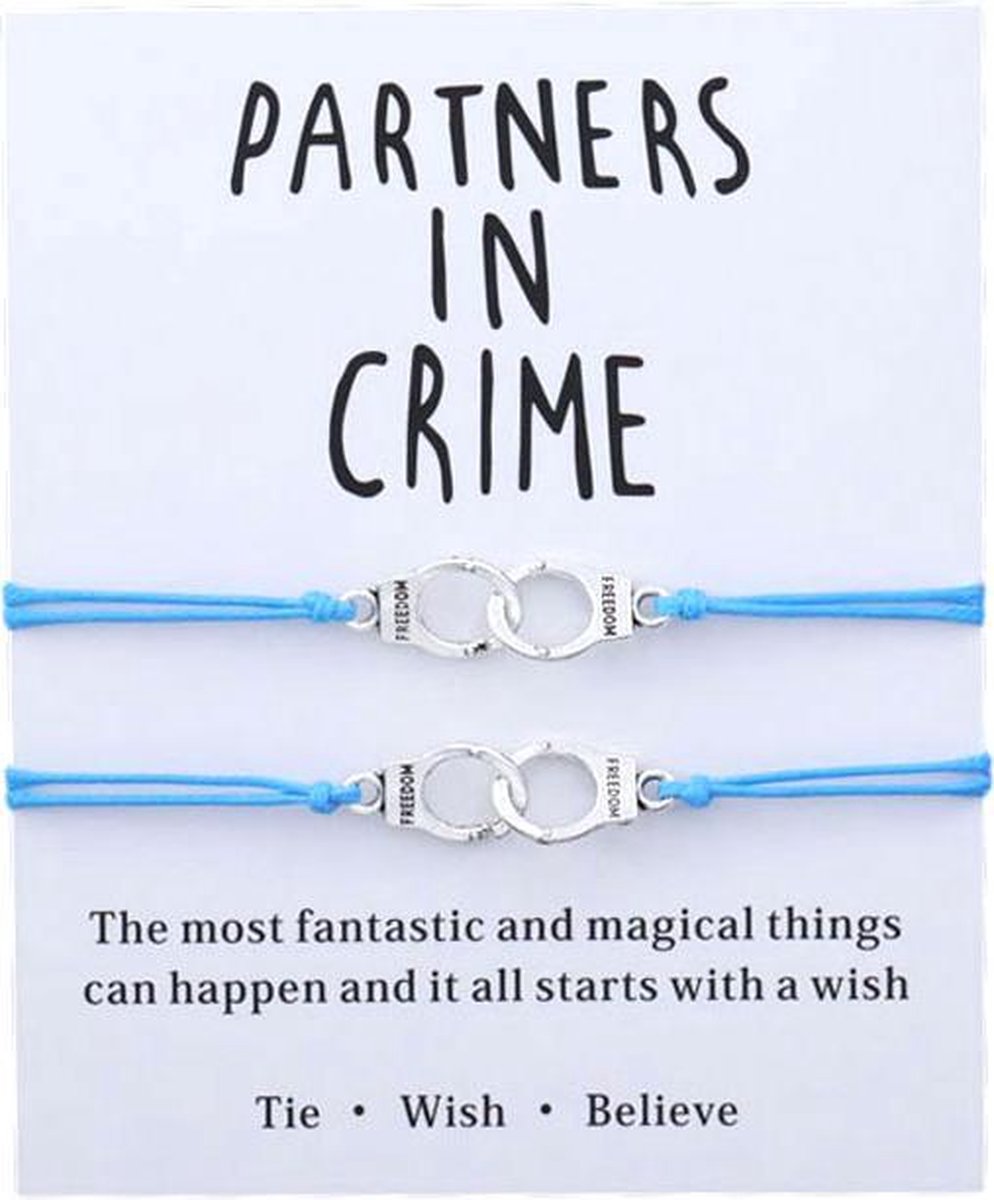 Armband - BFF armband - vriendschap - partner in crime - 2 stuks - blauw - met hand boeien