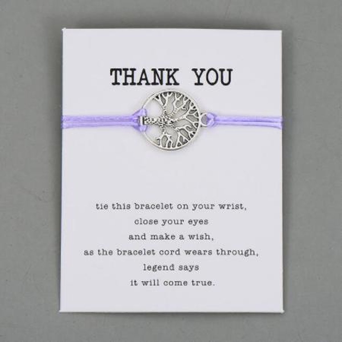 Armband - thank you - bedankt - paars met hanger