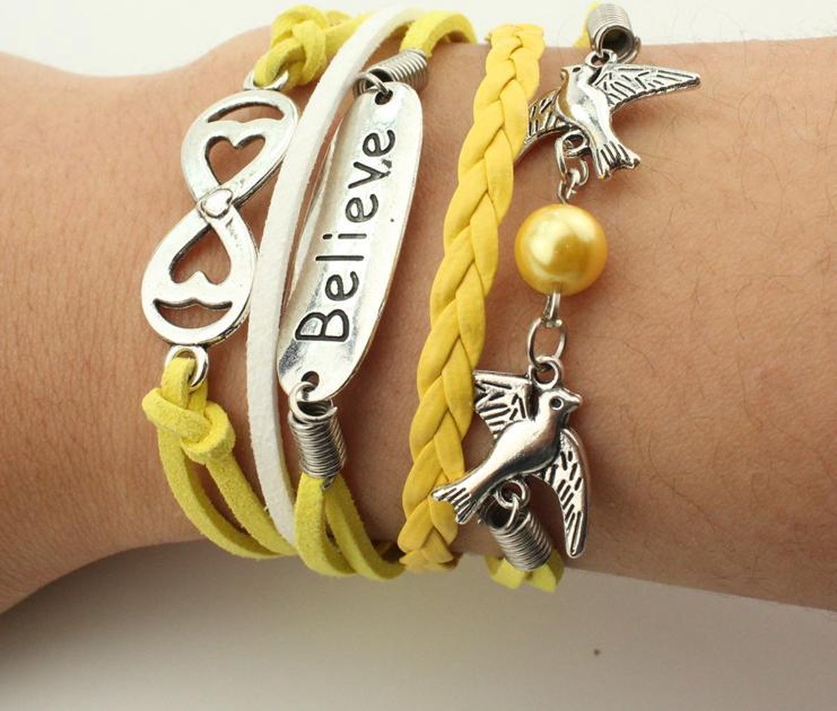 Armband Make a wish - hanger infinity - believe - geel bestfriendsarmband.nl