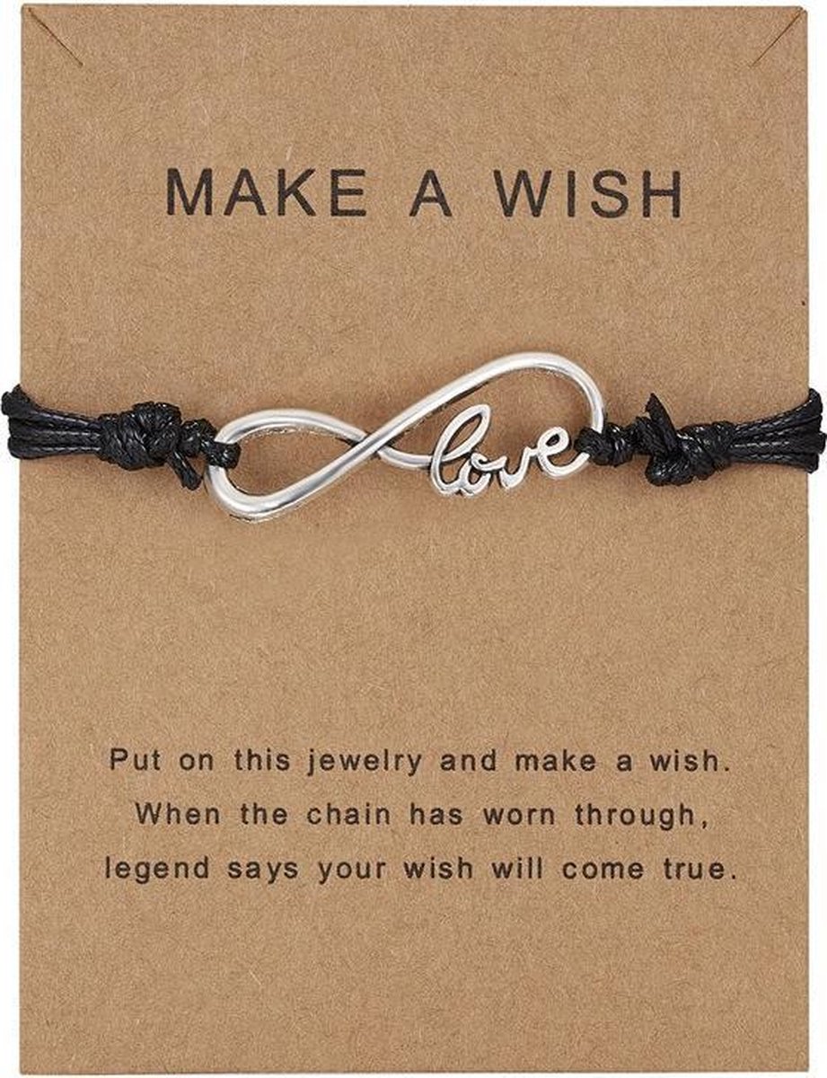 Armband Make a wish - zwart met hanger infinity - love