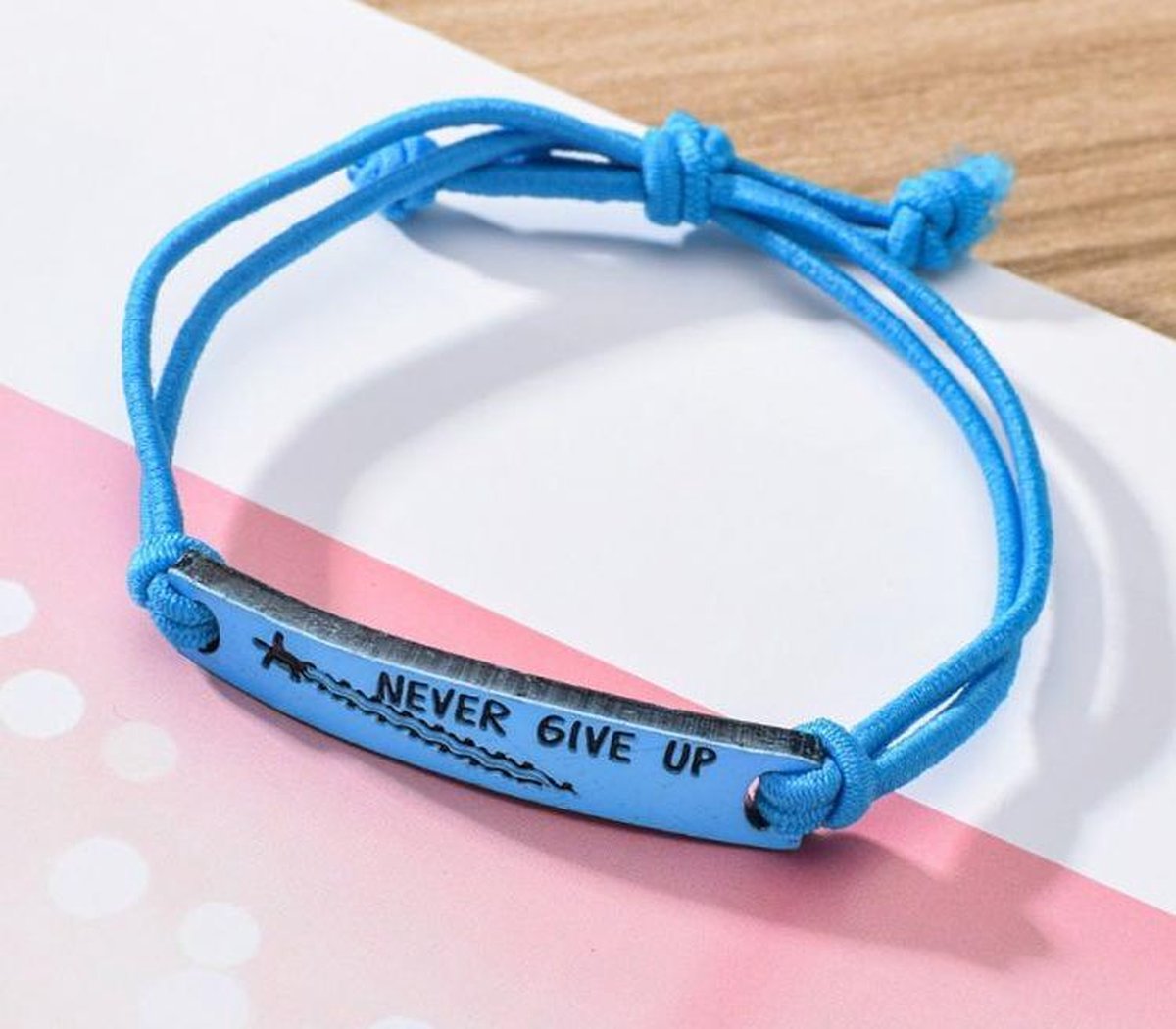 Armband Never give up - Wish armband - BFF - blauw