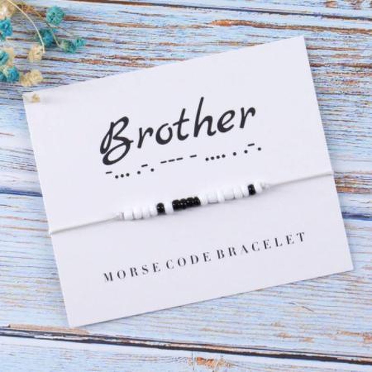 Armband broer - brother morse braselet - wit / zwart