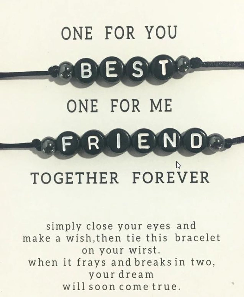 Best friends armband - BFF - beste vriend - 2 stuks - zwart - met boodschap