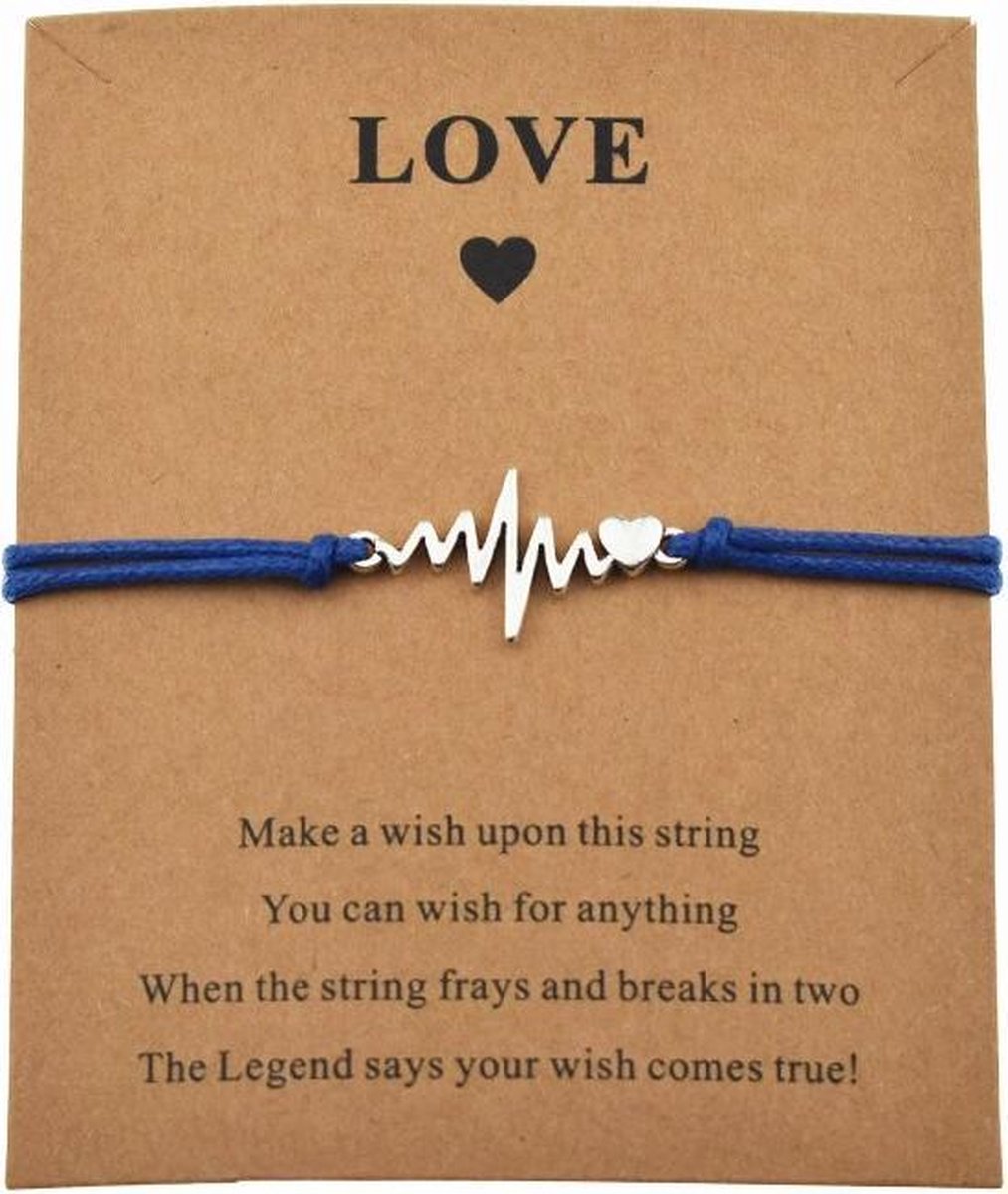 Love armband - hanger hart - blauw - relatie - vriendenarmband