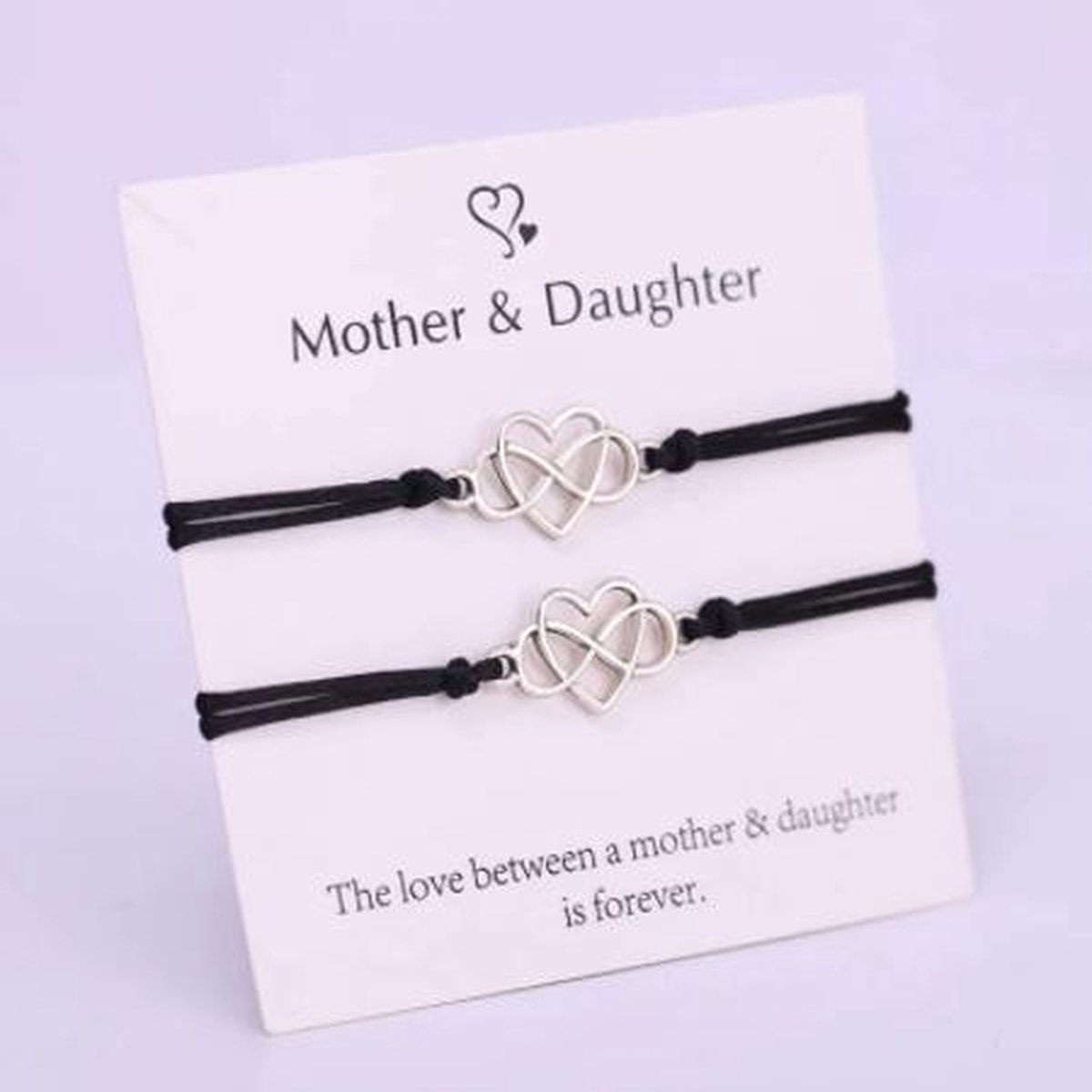 Mama armband - moeder dochter armband - 2 stuks - zwart - hanger hart / infinity