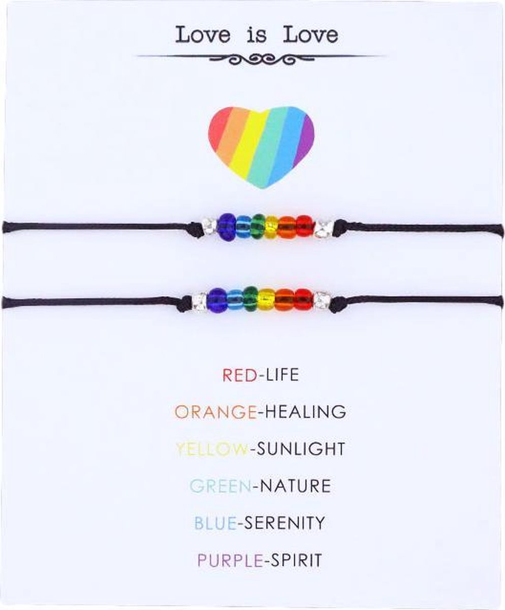 Regenboog Armband - pride - 2 stuks - zwart