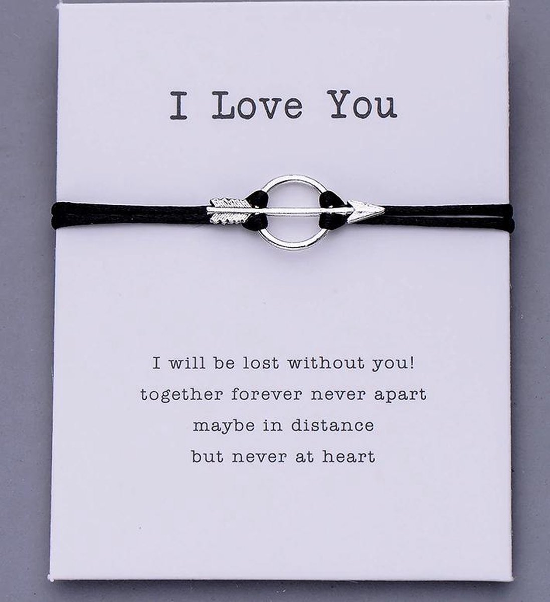 Relatie armband - wish armband - I LOVE YOU - zwart - hanger pijl