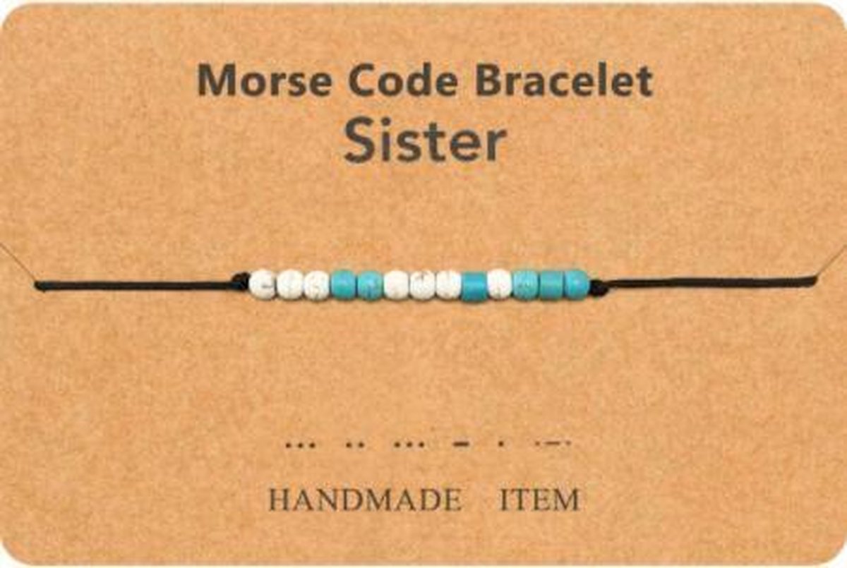 Sister armband - morse code bracelet - sisters - zwart / wit / blauw - one size