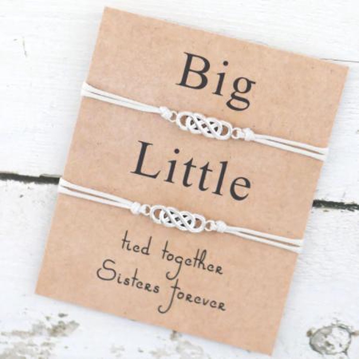 Sisters armband - big -little - 2 stuks - wit - hanger infinity - vrienden - sister