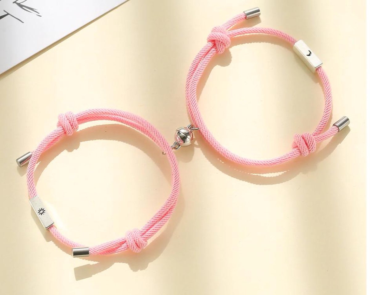 Vriendenarmband - relatie armband - met magneet - vrienden - 2 stuks - roze