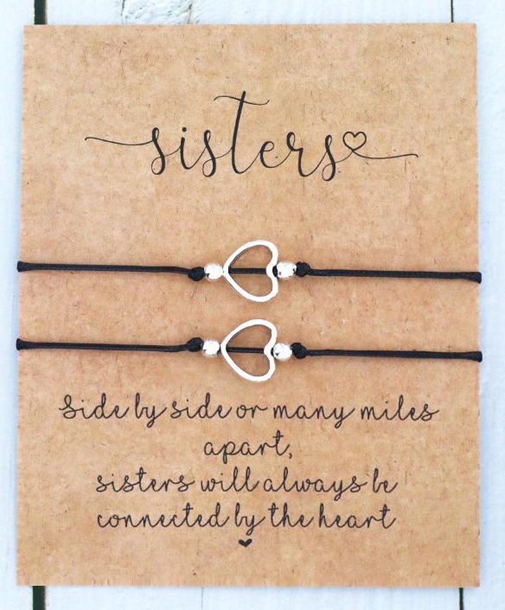 Vriendschap armband - sisters - 2 stuks - hanger hartjes - best friends