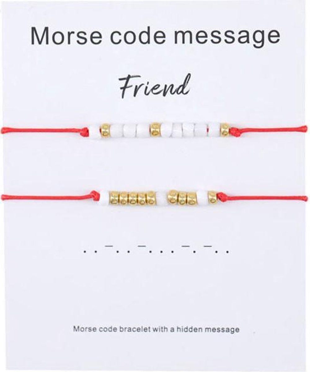 Vriendschaparmband - frienden - morse code bracelet - 2 stuks - BFF - vrienden - rood