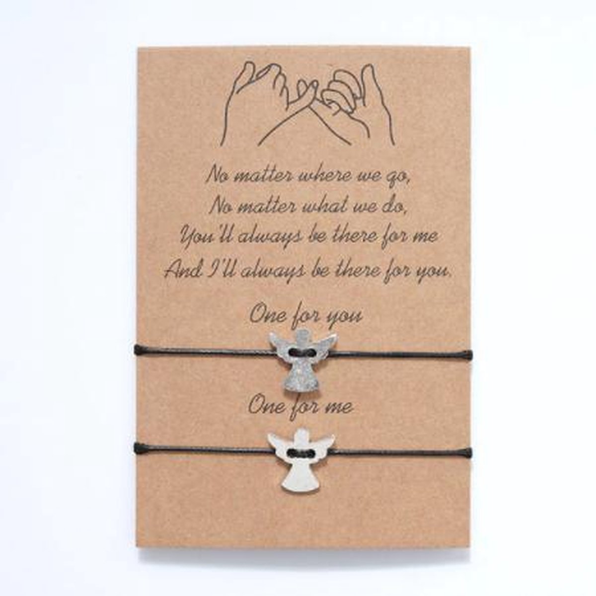 Vriendschaparmband - pinky promise armband vrienden - 2stuks - zwart - hanger Angel