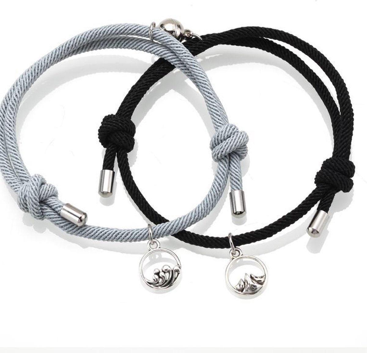 Vriendschaparmband - relatie - vrienden armband met magneet - 2 stuks - grijs - zwart - one size - love - BFF