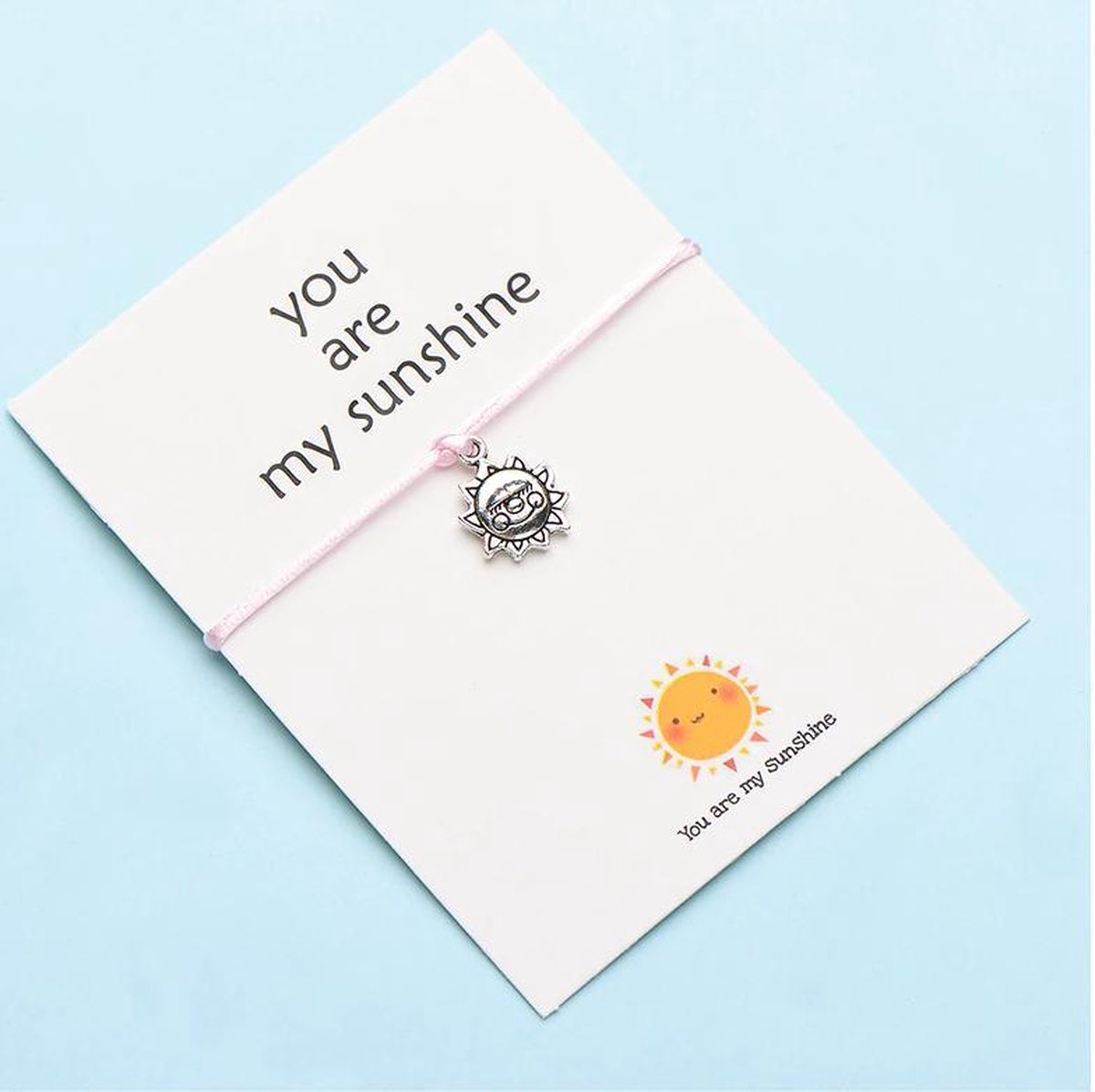 Vriendschaparmband - relatie armband - hanger zon - kleur roze - you are my sunshine