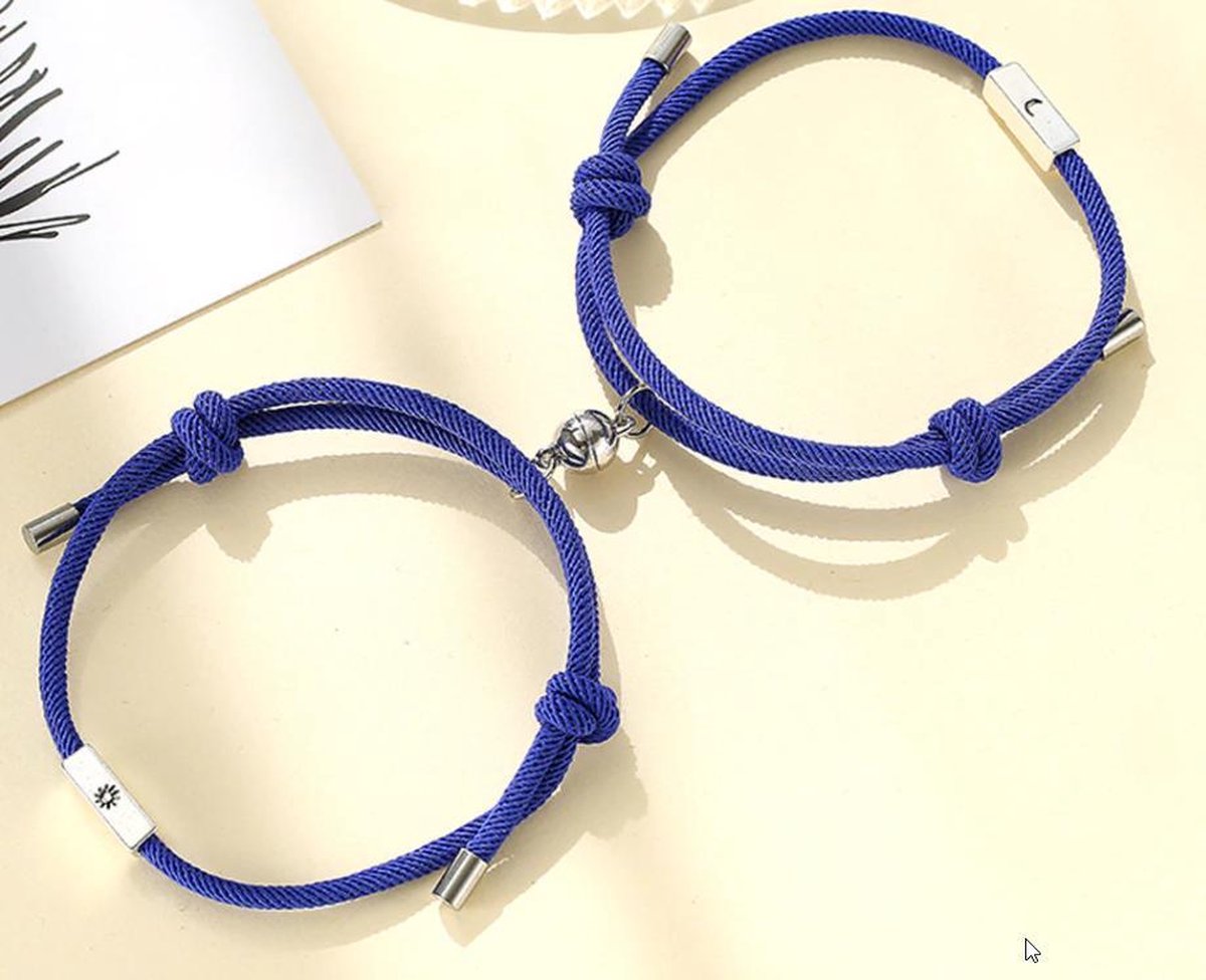 Vriendschaparmband - relatie armband met magneet - 2 stuks - blauw - love - BFF - vriendschap