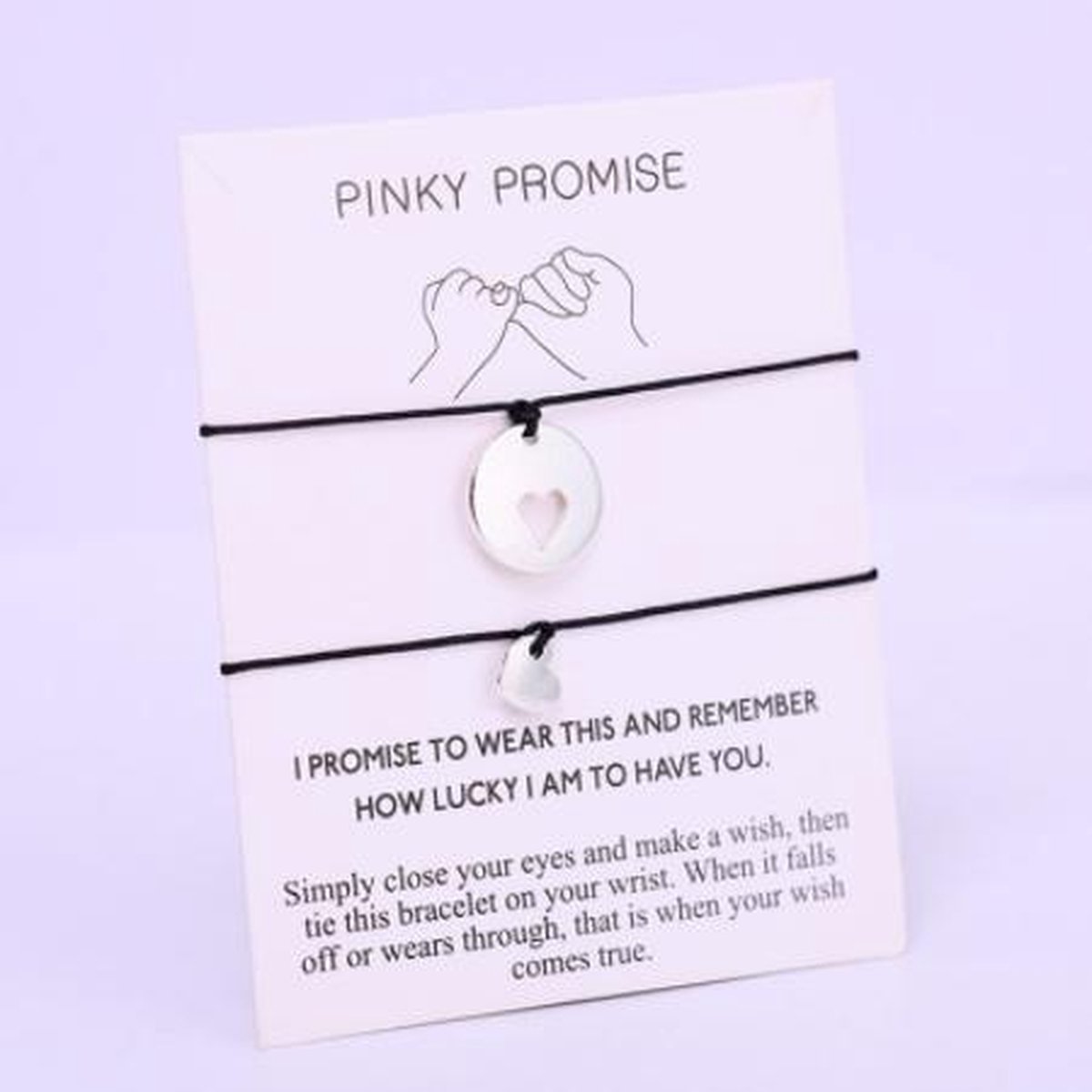 Vrienschaparmband - relatie - vrienden - 2 stuks - love - pinky promise - zwart - hanger hartjes