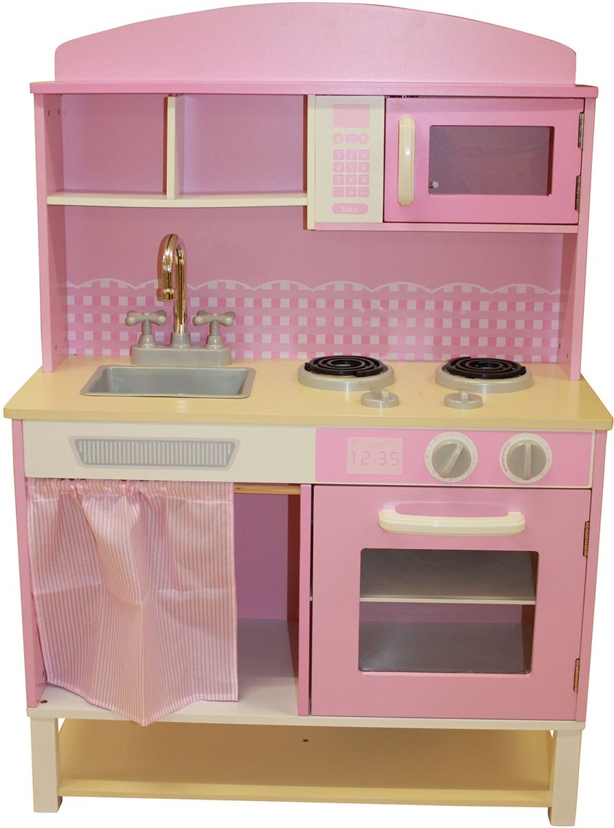 Houten speelgoedkeuken met magnetron - Pink (W10C067A)