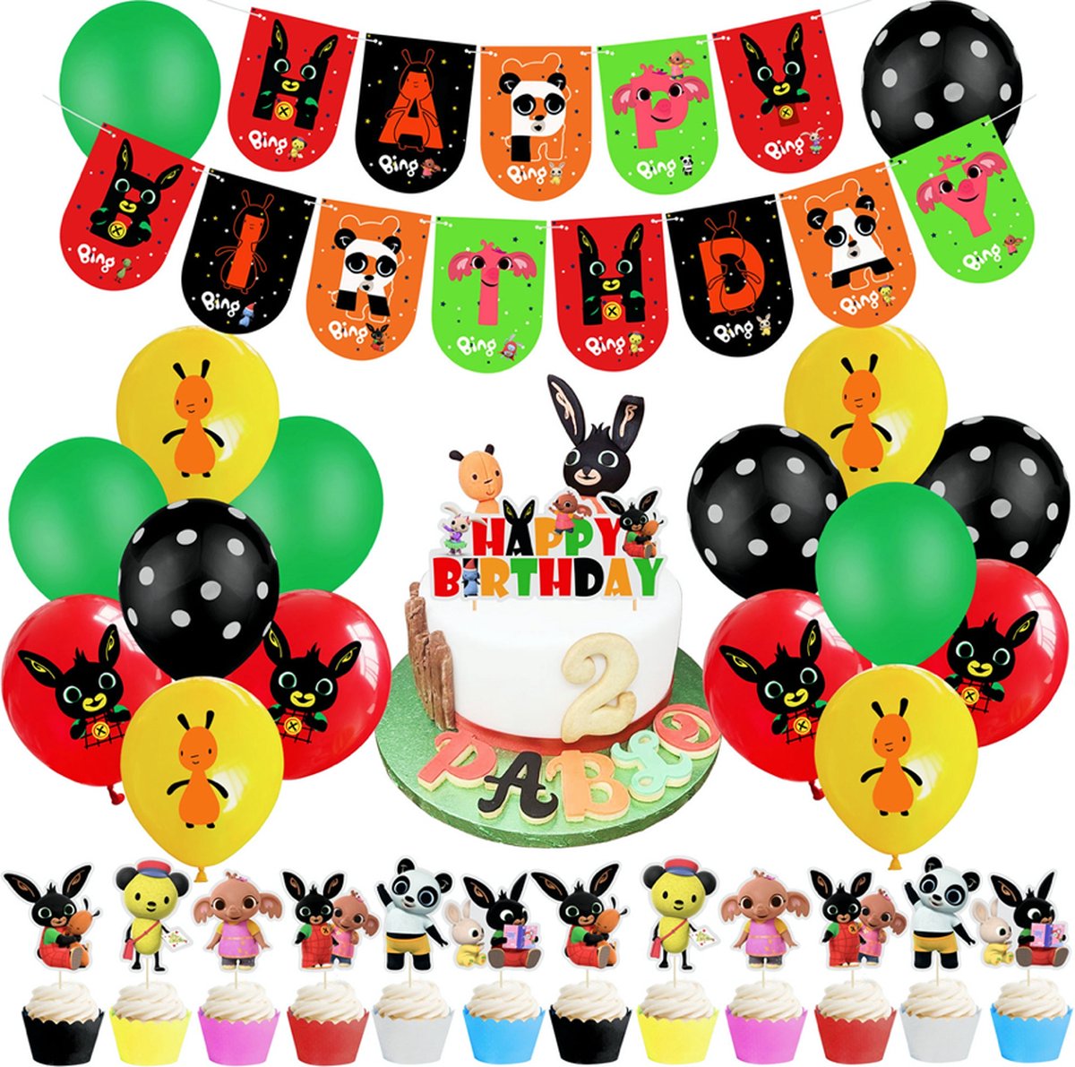 Bing Verjaardag Pakket - Bing Feestpakket - Happy Birthday - Verjaardag Decoratie Bing - Thema Feest Bing - Bing Ballonnen - Bing Slingers - Bing Cake Topper - Cupcake Topper Bing - Kinderfeestje Bing -