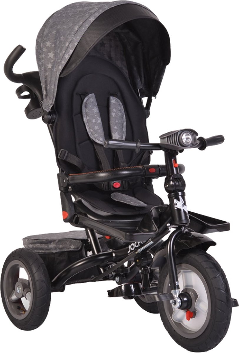 Cangaroo Jockey Trike Grey Stars Driewieler met Duwstang en Zonnekap