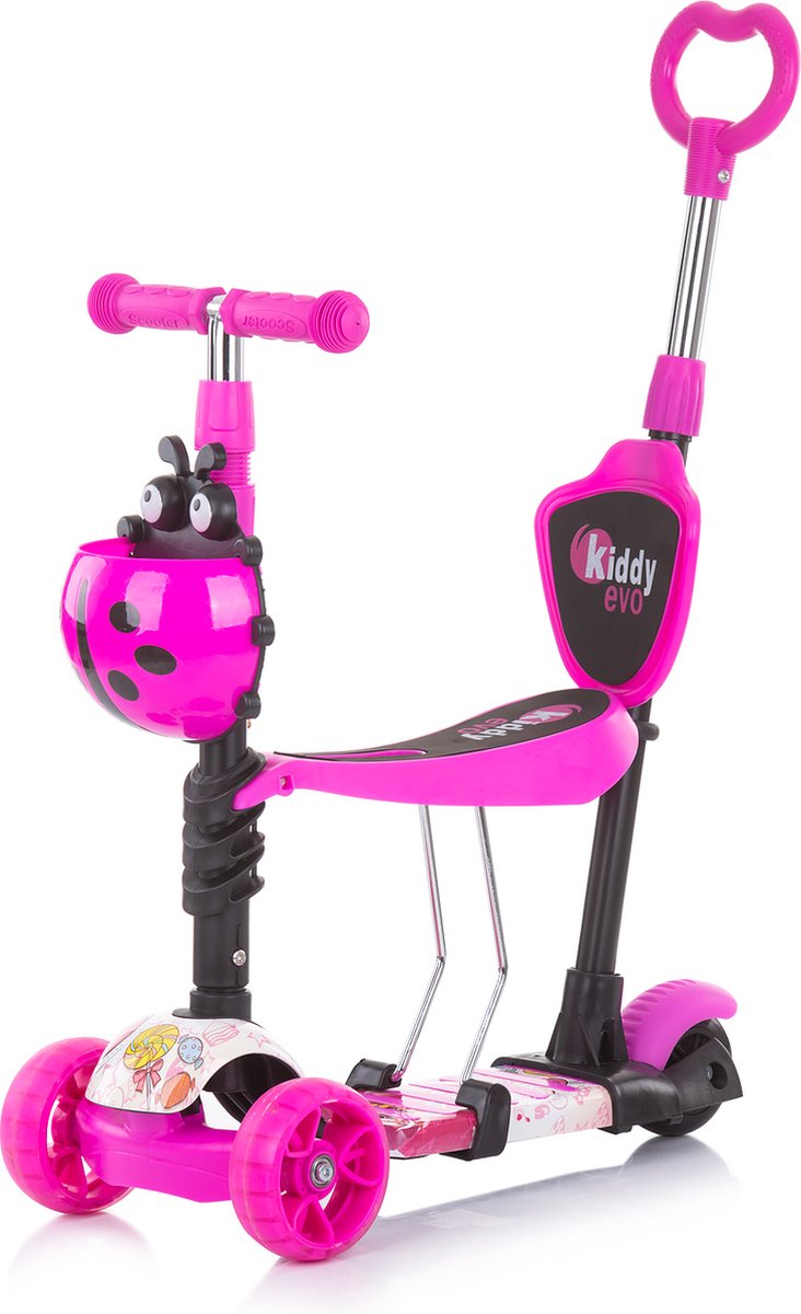 Chipolino Kiddy Evo Step - Step met zitje en duwstang - 3 wielen - 3 in 1 - Kinderscooter met LED wielen - Roze