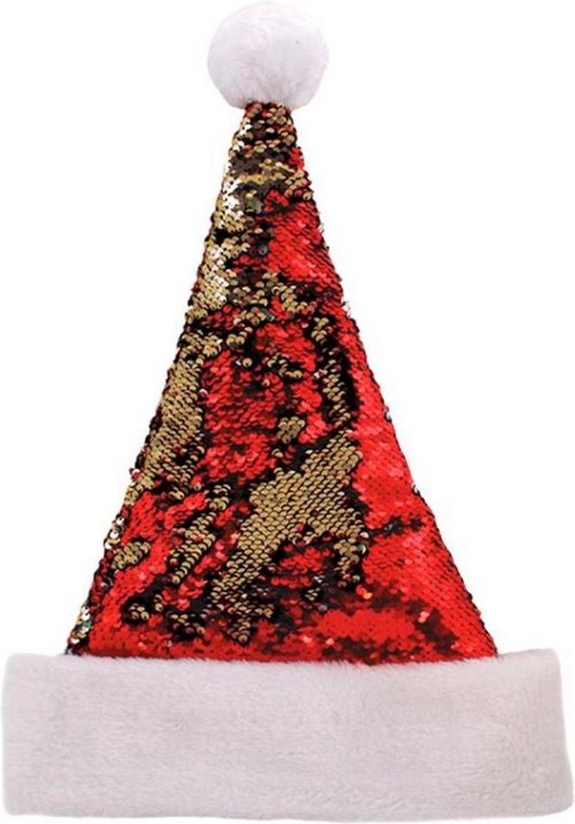 Christmas Shop Unisex Reversible Sequin Xmas Santa Hat (Rood/Goud)