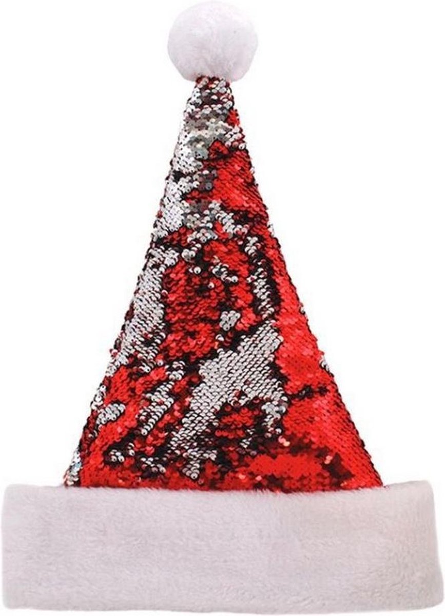 Christmas Shop Unisex Reversible Sequin Xmas Santa Hat (Rood/zilver)