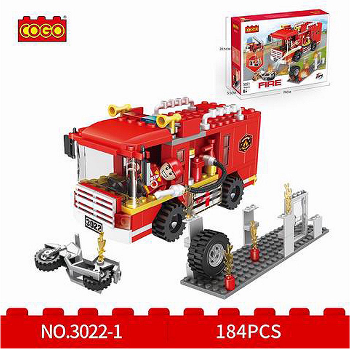 Cogo 3022 City - Brandweer Auto - 184 onderdelen - Lego City Compatibel - Bouwdoos