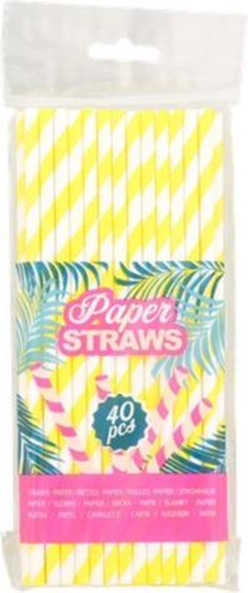 Papieren rietjes - Paper straws - Stevig papier - Milieuvriendelijk - Duurzaam - 40 stuks - Geel