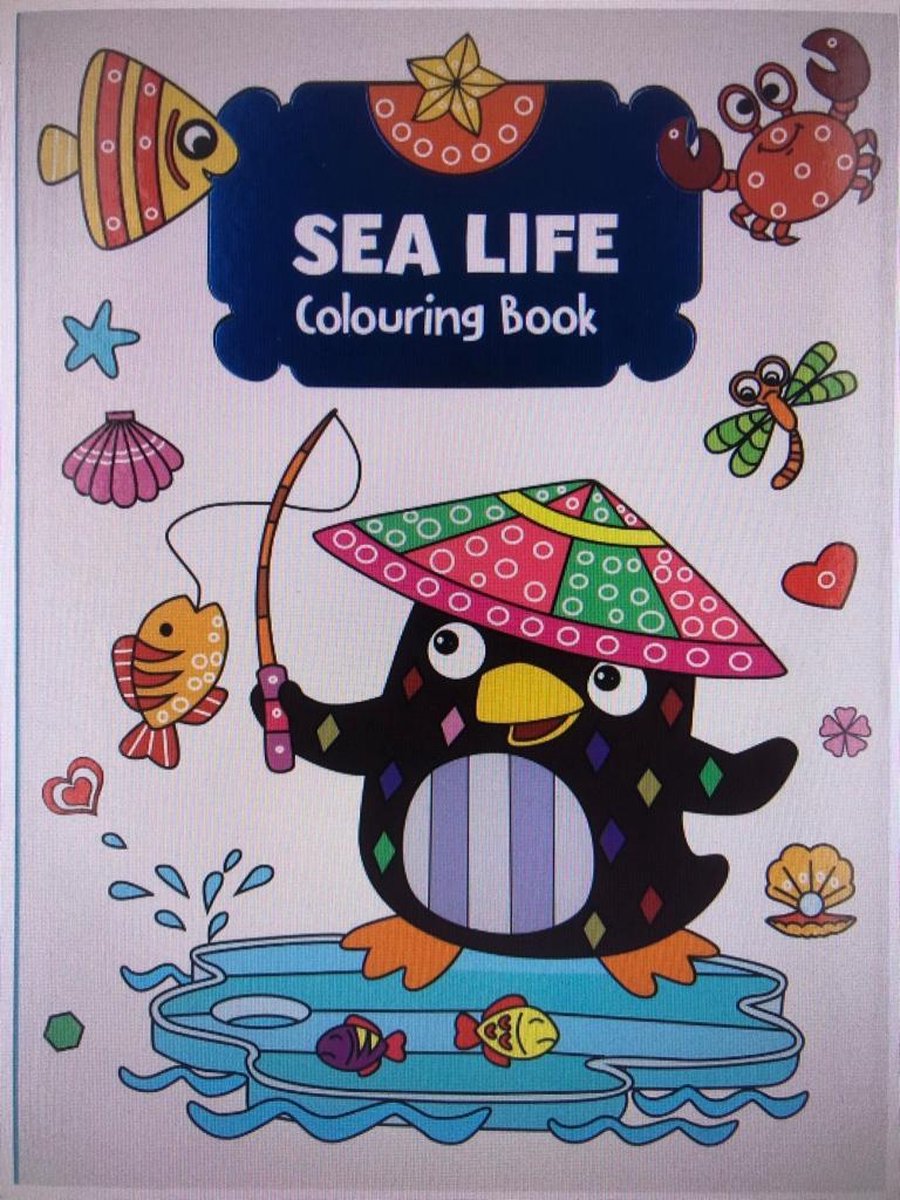 kleurboek / tekenboek met zeedieren (vissen, krab, pinguïn) in het water / zee (dieren), creatief kleuren en tekenen voor kinderen, (leuk voor Kerstmis!)