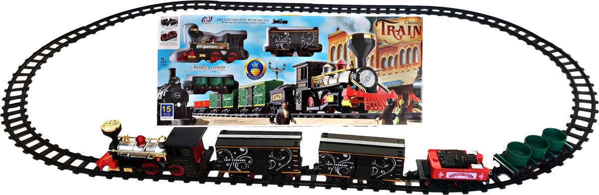 Classical Train locomotief met 4 wagonnen - met Licht en Geluid 15dlg